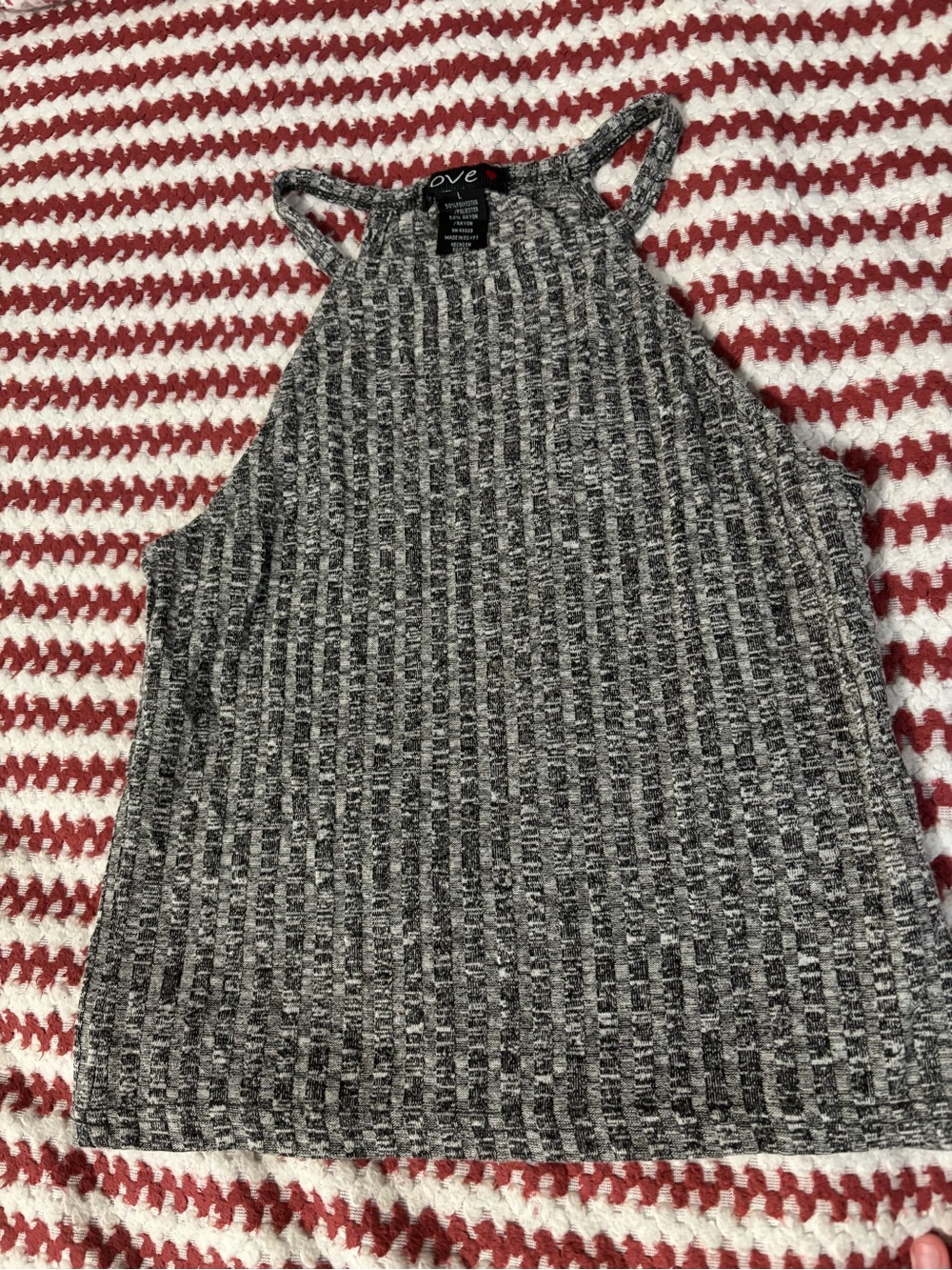 Love Black and Gray Ribbed High Neck Tank